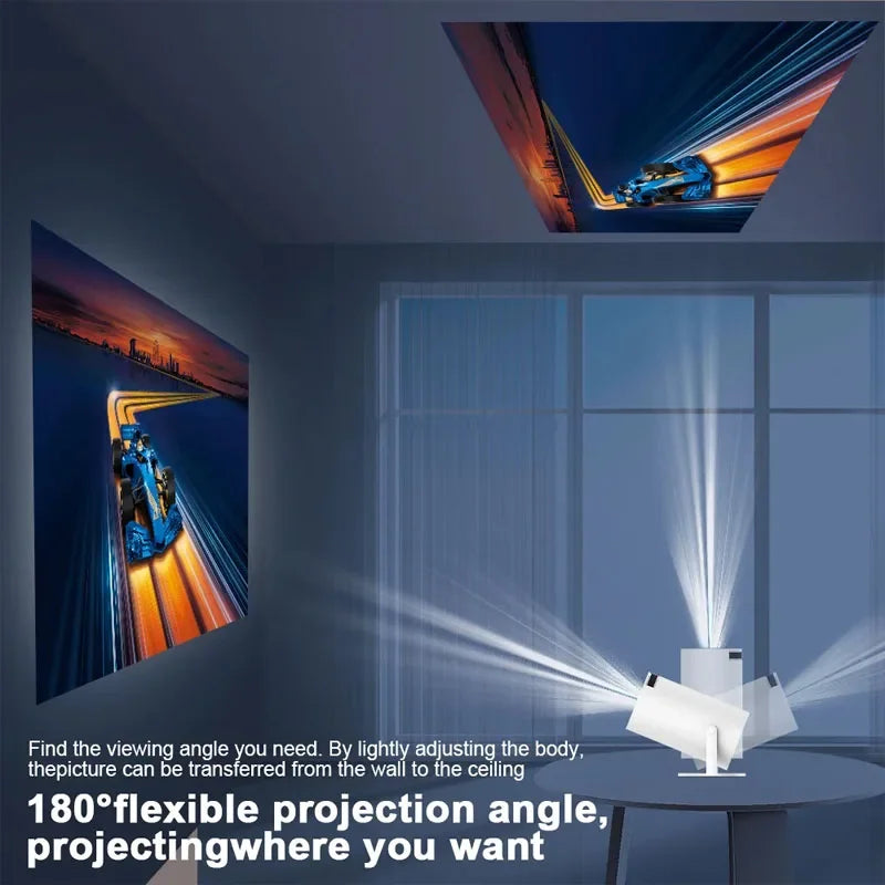 Home cinema projector with 180 degree flexible projection